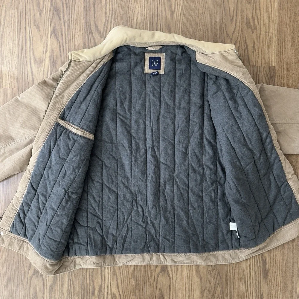Vintage GAP Jacket Mens L Beige Corduroy Collared Bomber Full Zip Lined Y2K 00s
